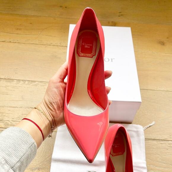 DIOR Cherie Patent Leather Pump Heels Coral Pink Size 38 / 7.5 - Picture 2 of 8